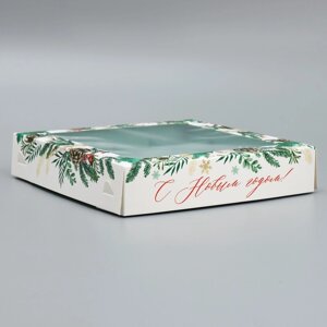Коробка под 16 конфет «С Новым годом», ботаника, 18.9 х 18.9 х 3.8 см