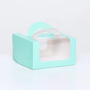 Коробка под бенто-торт с окном, мятный, 14 х 14 х 8 см