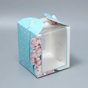 Коробка под маленький торт, кондитерская упаковка, «Пионы», 15 х 15 х 18 см