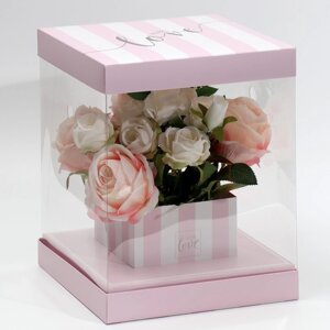 Коробка подарочная для цветов с вазой и PVC окнами складная, упаковка, With Love 23 х 30 х 23 см