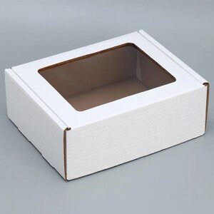 Коробка подарочная сборная с окном белая, упаковка, 27х10х21 см