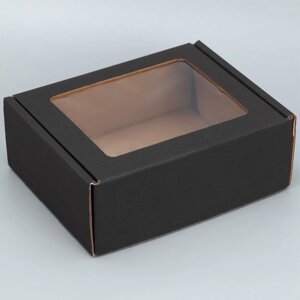 Коробка подарочная сборная с окном, упаковка, «Черный»27х10х21 см
