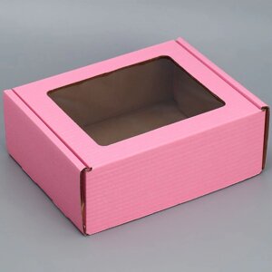 Коробка подарочная сборная с окном, упаковка, «Розовый»27х10х21 см