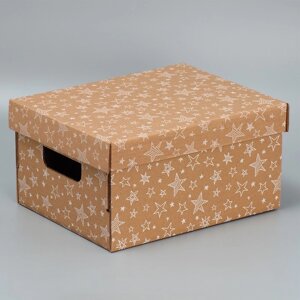 Коробка подарочная складная бурая, упаковка, «Звёзды», 32.2 х 25.2 х 16,4 см
