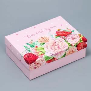 Коробка подарочная складная, упаковка, «Цветы», 21 х 15 х 7 см