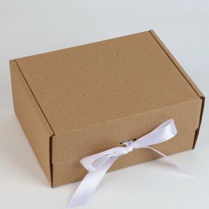 Коробка подарочная складная, упаковка, «Крафт, белая лента», 22 х 16.5 х 10 см