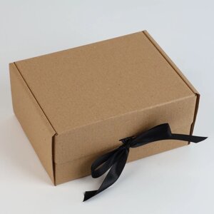 Коробка подарочная складная, упаковка, «Крафт, чёрная лента», 22 х 16.5 х 10 см