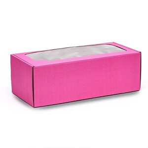 Коробка самосборная, с окном, розовая, 16 х 35 х 12 см.