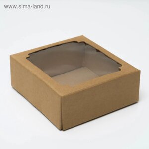 Коробка сборная без печати крышка-дно бурая с окном 14,5 х 14,5 х 6 см