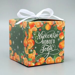 Коробка складная «Чудесного нового года», мандарины, 12 12 12 см