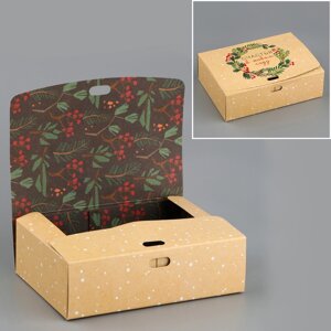 Коробка складная двухсторонняя «Новогодняя ботаника», 16.5 12.5 5 см, БЕЗ ЛЕНТЫ
