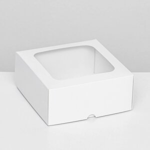 Коробка складная, крышка-дно, с окном, белый, 15 х 15 х 6,5 см,