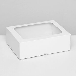 Коробка складная, крышка-дно, с окном, белый, 20 х 15 х 6,5 см,