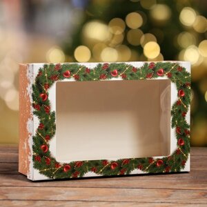 Коробка складная, крышка-дно , с окном "Новогодняя сказка" 30 х 20 х 9 см