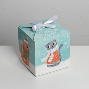 Коробка складная «Новогодние коты», 12 12 12 см