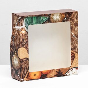 Коробка складная с окном "Фрукты", 15 х 15 х 4 см