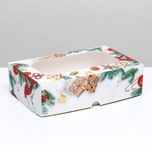 Коробка складная с окном "Новогодние подарки", 25 х 15 х 7 см