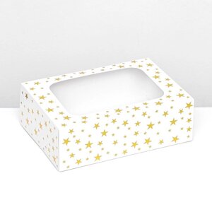 Коробка складная, с окном, "Звезды", белый, 23 х 16 х 7,5 см,