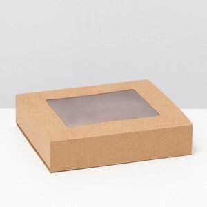 Коробка складня, пенал, с окном, крафтовая, 18 х 16 х 4 см