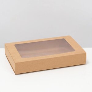 Коробка складня, пенал, с окном, крафтовая, 30 х 20 х 5 см