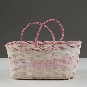 Корзина плетеная, D25 х 18 х 11/19 см, розовая, бамбук