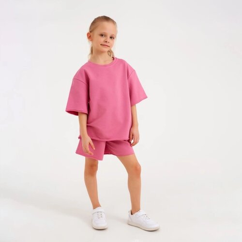 Костюм детский (футболка, шорты) MINAKU: Casual Collection цвет пудровый, рост 134