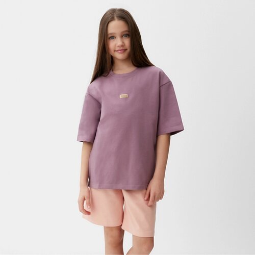 Костюм для девочки (футболка, шорты) MINAKU цвет пыльно-сиреневый/ бежевый, рост 104 см