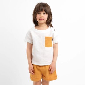 Костюм (футболка и шорты ) детский KAFTAN "Муслин", р. 26 (80-86см) белый/горчичный