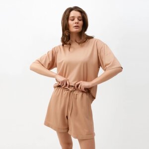Костюм женский (футболка, шорты) MINAKU: Casual collection цвет песочный, размер 42