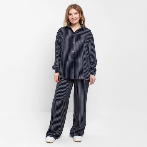 Костюм женский (рубашка, брюки) MINAKU: Enjoy цвет синий, размер 56