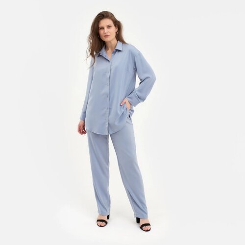 Костюм женский (рубашка, брюки) MINAKU: Silk pleasure цвет серо-голубой, размер 52