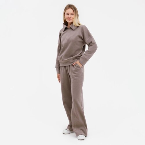 Костюм женский (свитер/брюки), цвет бежевый, размер 44
