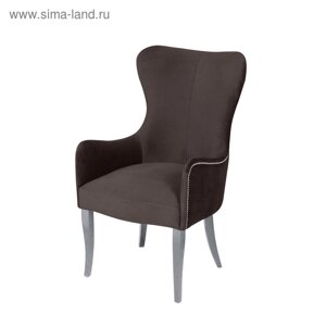 Кресло «Лари», ткань велюр, молдинг бронза, опоры массив белый, цвет шоколад
