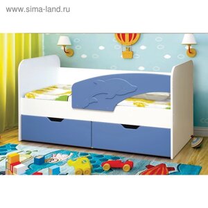 Кровать детская «Дельфин», 2 ящика, 800 1900 мм, правая, цвет белый / синий матовый