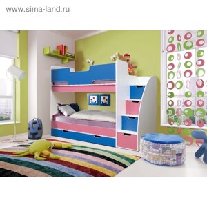 Кровать детская двухъярусная «Юниор-9», 24308501750 мм, белый / синий / розовый