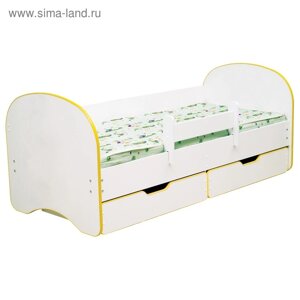 Кровать детская с бортом «Радуга», 2 ящика, 800х1900 мм, цвет белый / кант жёлтый