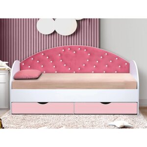Кровать детская с мягкой спинкой «Сердце №1», 800 1900 мм, без бортика, белый / розовый