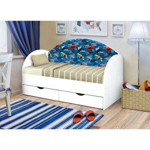 Кровать детская с мягкой спинкой «Софа №11», 800 1600 мм, цвет белый / гонщик