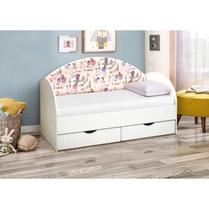 Кровать детская с мягкой спинкой «Софа №11», 800 1900 мм, цвет белый / принцесски