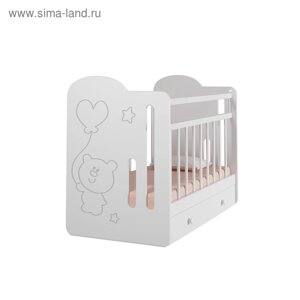 Кровать детская Sweet Bear маятник с ящиком (белый) ( 1200х600)