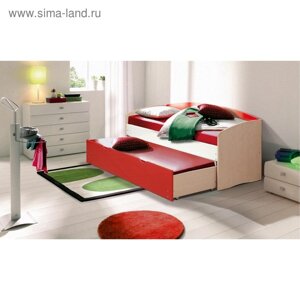 Кровать детская выдвижная, 800х1900 мм, 700х1800 мм, цвет дуб молочный/красный/белый