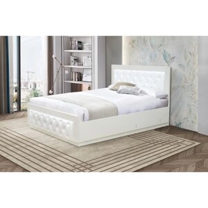 Кровать с ПМ «Венеция 13.1», 12002000 мм, ЛДСП белый, МДФ ясень кремовый, кожзам белый
