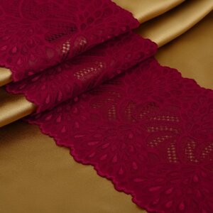 Кружевная эластичная ткань «Павлиний хвост», 180 мм 2,7 0,5 м, цвет бордовый