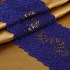 Кружевная эластичная ткань «Павлиний хвост», 180 мм 2,7 0,5 м, цвет тёмно-синий