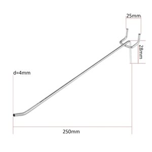 Крючок одинарный для металлической перфорированной панели, L=250мм, d=4мм, шаг 25мм