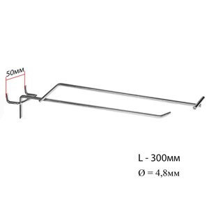 Крючок одинарный с ценникодержателем для перфорации, шаг 50 мм, d=4,8 мм, L=300 мм, цвет хром