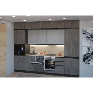 Кухня трехуровневая под потолок Симфония люкс 3000х600 Бетон светлый, бетон темный/Венге