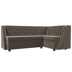 Кухонный диван «Лофт», правый угол, без механизма, велюр, цвет коричневый / бежевый