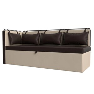 Кухонный диван «Метро с углом», механизм дельфин, левый, экокожа, цвет коричневый/бежевый