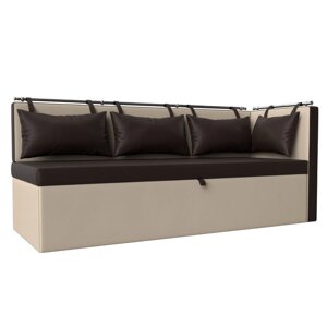 Кухонный диван «Метро с углом», механизм дельфин, правый, экокожа, цвет коричневый/бежевый